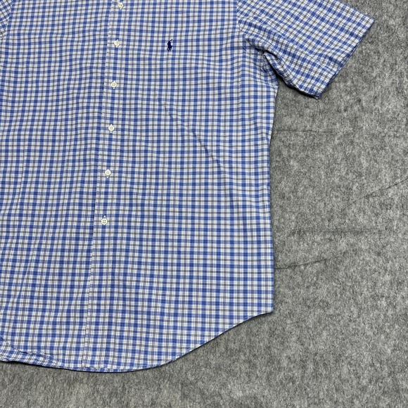 Ralph Lauren Shirt Mens L Blue Plaid Short Sleeve Classic Cotton Pony Hong Kong - Picture 8 of 13